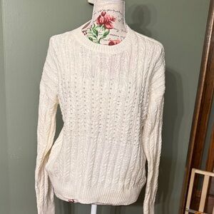 Chic Ivory Cable Knit Sweater with pearls